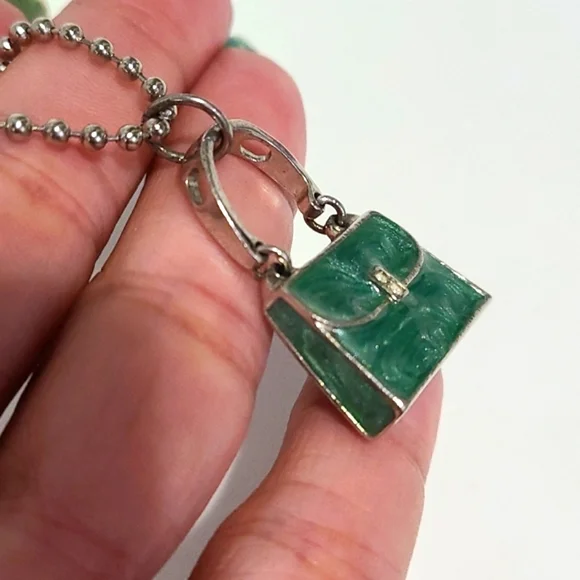 VINTAGE Green mini purse Bag Key charm Necklace - Picture 2 of 9